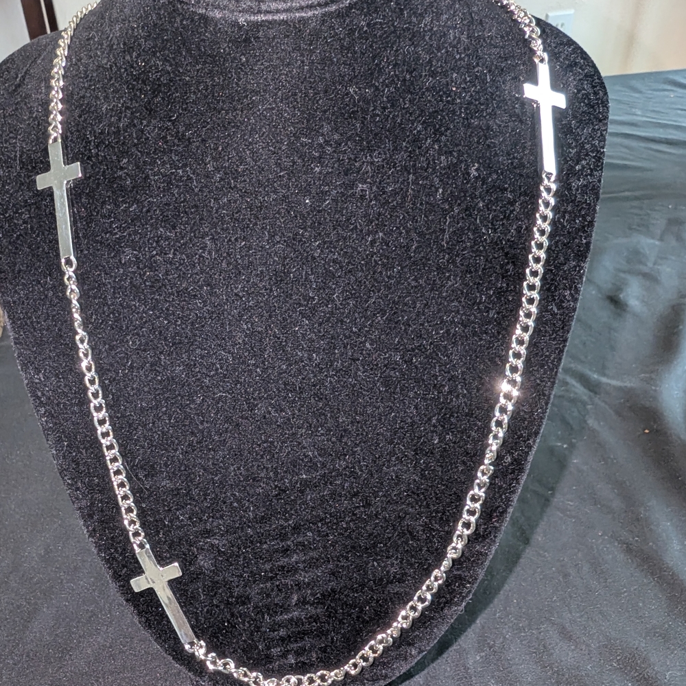 Silver Cross Necklace And Earrings
